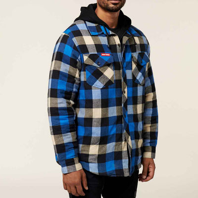 Hard Yakka Blue Quilted Shacket | Men's Blue Checked Shirts & Jackets