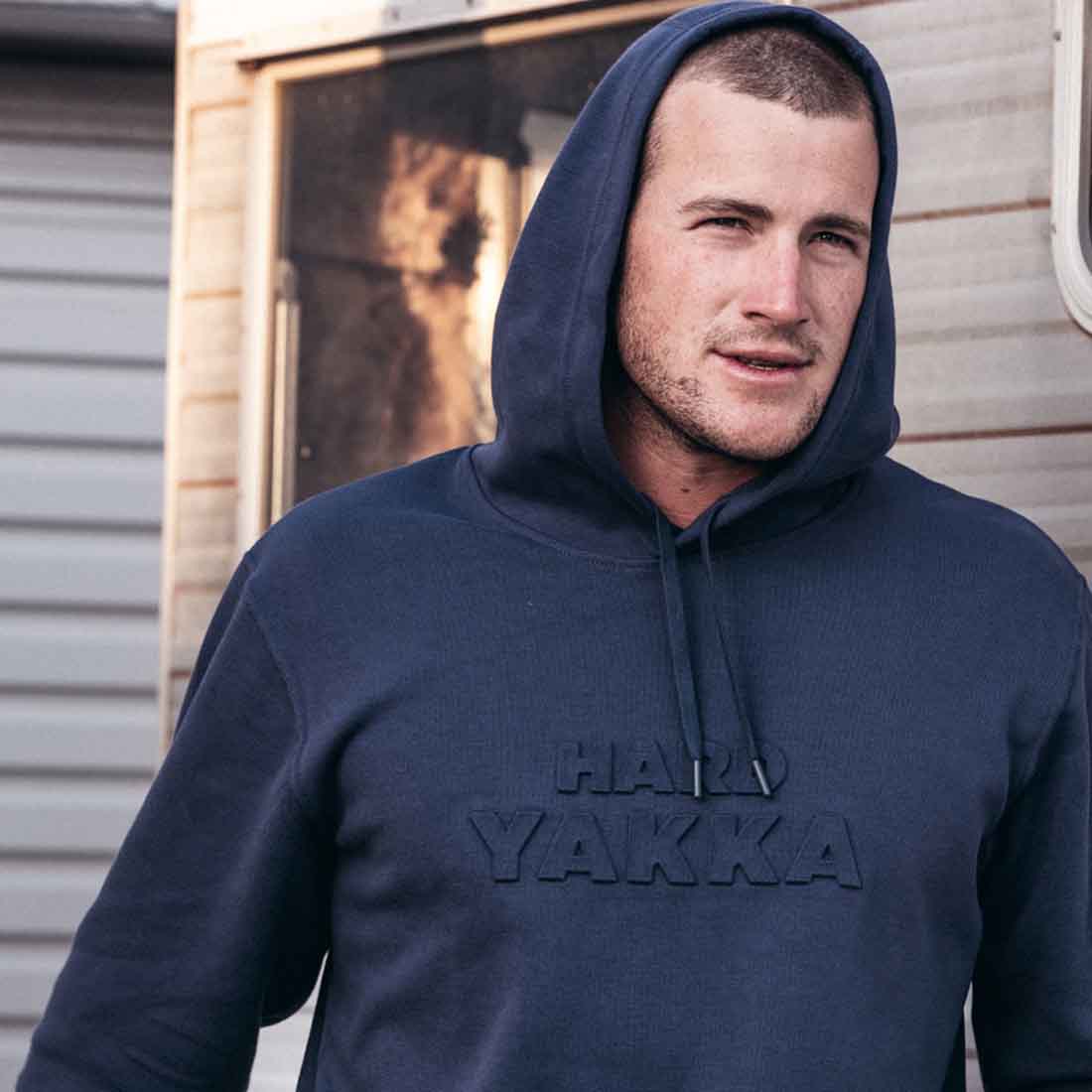 Hard Yakka Men's Embossed Pullover Hoodie in Indigo | Men's Navy Hoodies