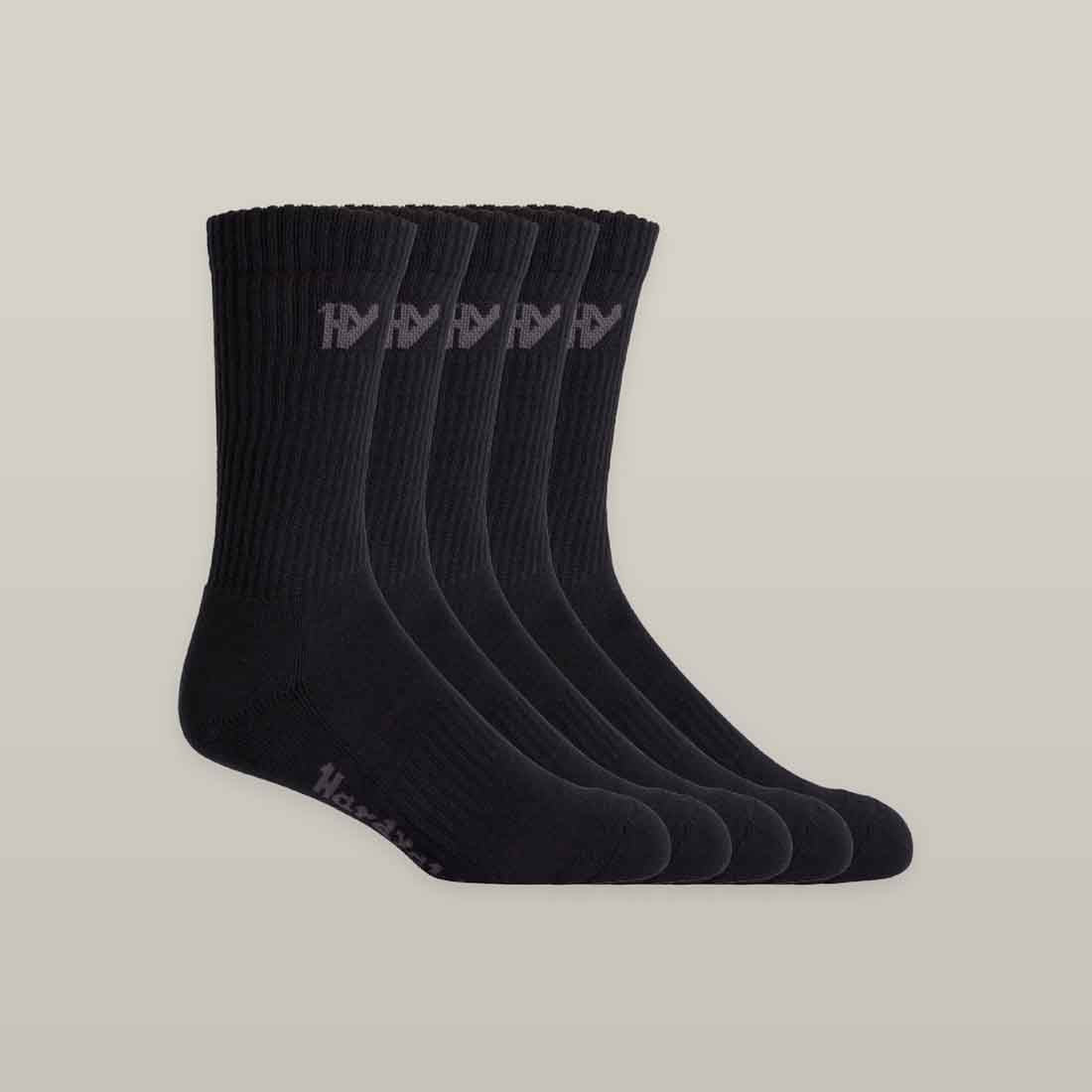 Hard Yakka Men's Cotton Crew Socks in Black | Pack of Men's Black Socks