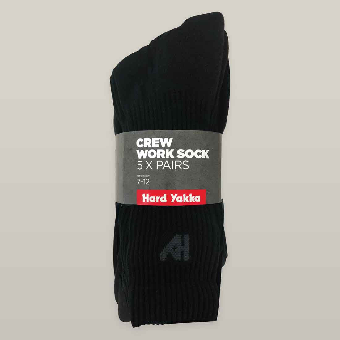 Hard Yakka Men's Cotton Crew Socks in Black | Pack of Men's Black Socks