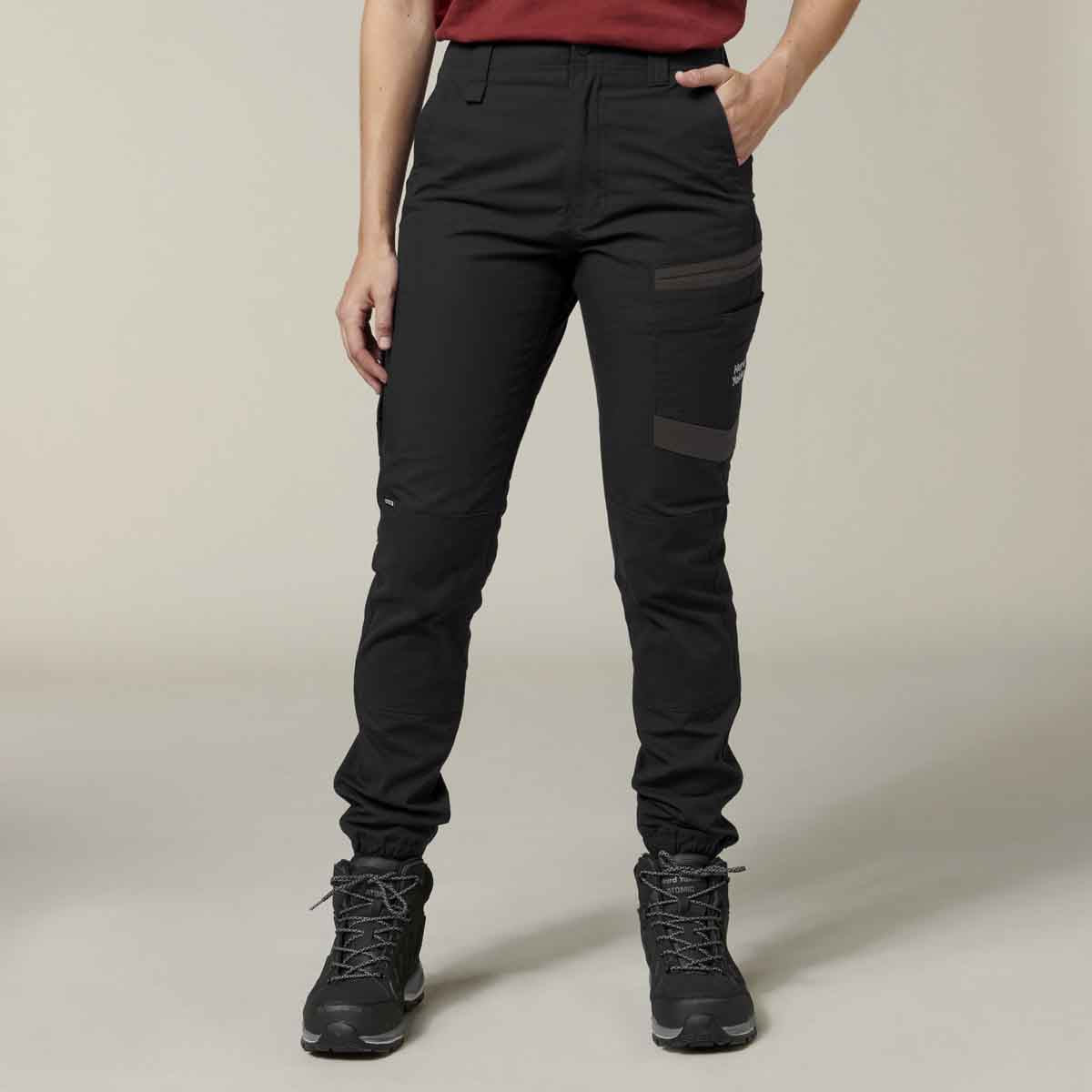 Hard Yakka Women's Raptor Active Cuffed Work Trousers in Black | Women's Black Work Trousers