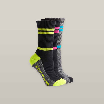 Hard Yakka Women's Cotton Crew Socks in Black | Pack of Women's Black Socks