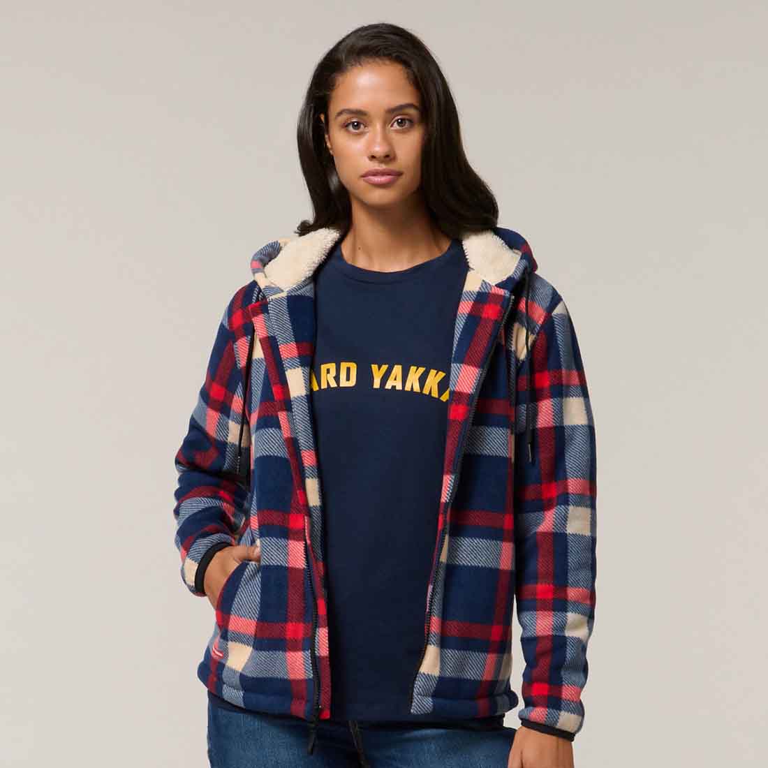 Hard Yakka Women's Check Zoodie in multicolour | Women's Checked Hoodie