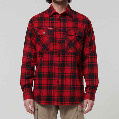 Hard Yakka Men's Lightweight Check Flannel Shirt Red| Men's Red Flannel Shirt